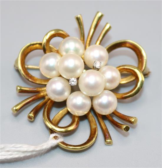 18K gold and pearl openwork brooch